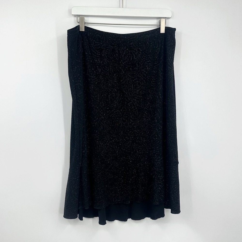 Vintage Y2K Black Shimmer Midi Skirt Size XL Early 2000s Grunge Whimsical Goth